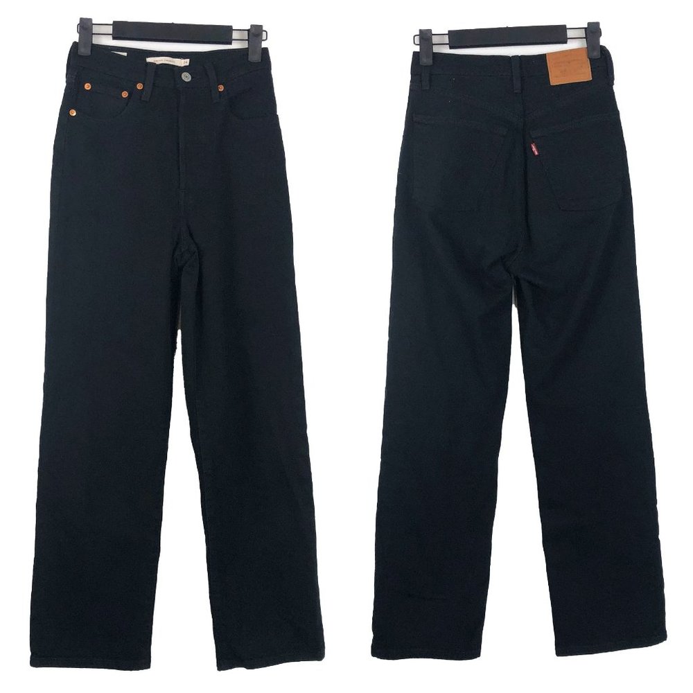 Levi's Women's Ribcage Straight High Rise Black Button Front Jeans 24 x 27